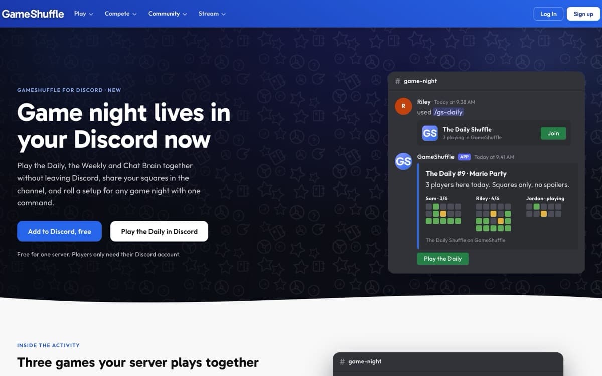 GameShuffle for Discord with the Daily played inside a server