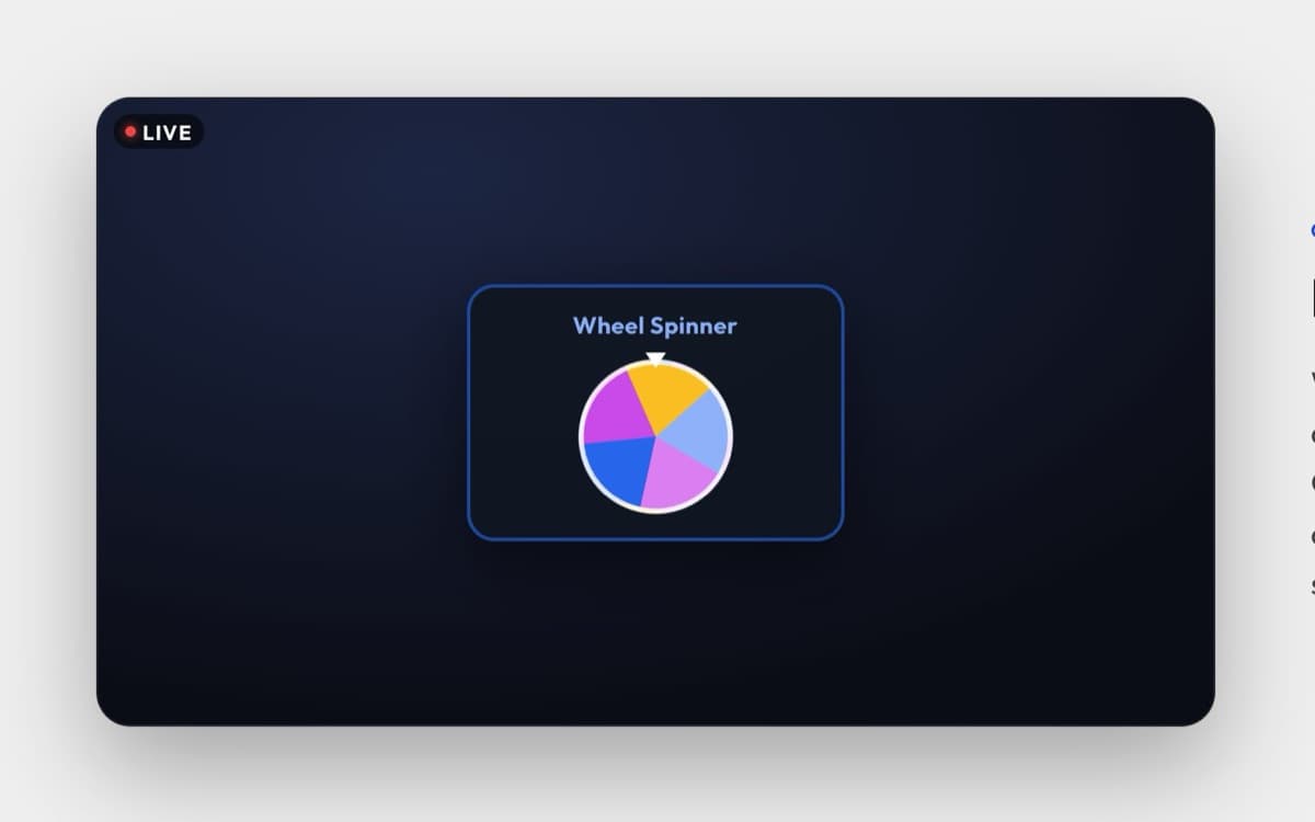 Wheel Spinner running live on a stream overlay