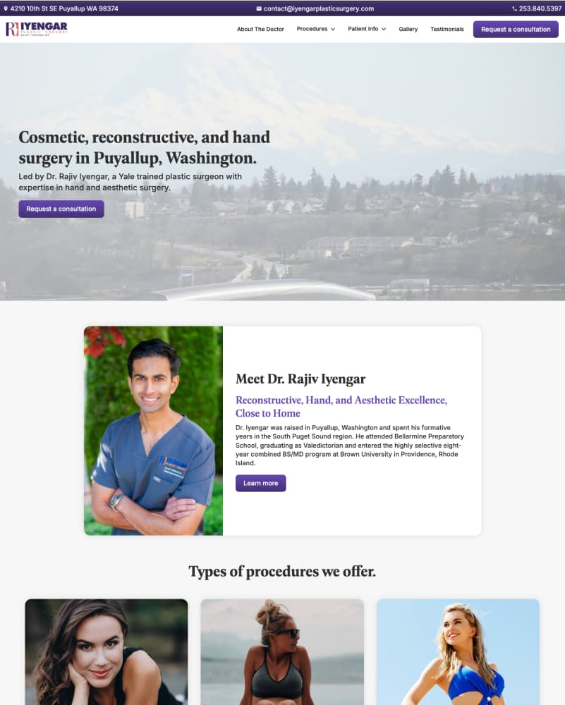 Iyengar Plastic Surgery homepage after the rebuild